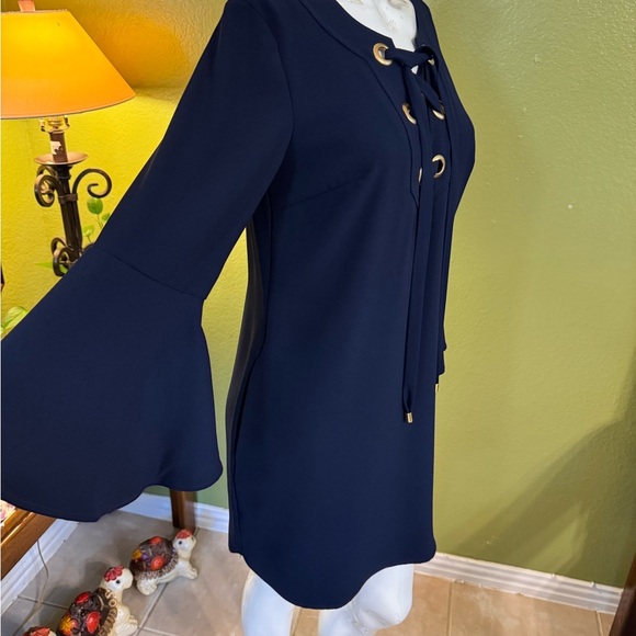 Trina Turk Deep Blue Lace-Up Long Sleeve Dress - Picture 8 of 10